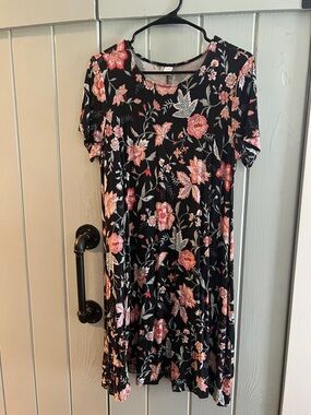 Old Navy Black Midi Dress with Pink Floral Print